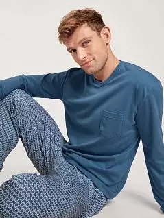 Мужская пижама с минималистичным дизайном и классическим кроем из чистого хлопкового интерлока синего цвета CALIDA 43586c425
